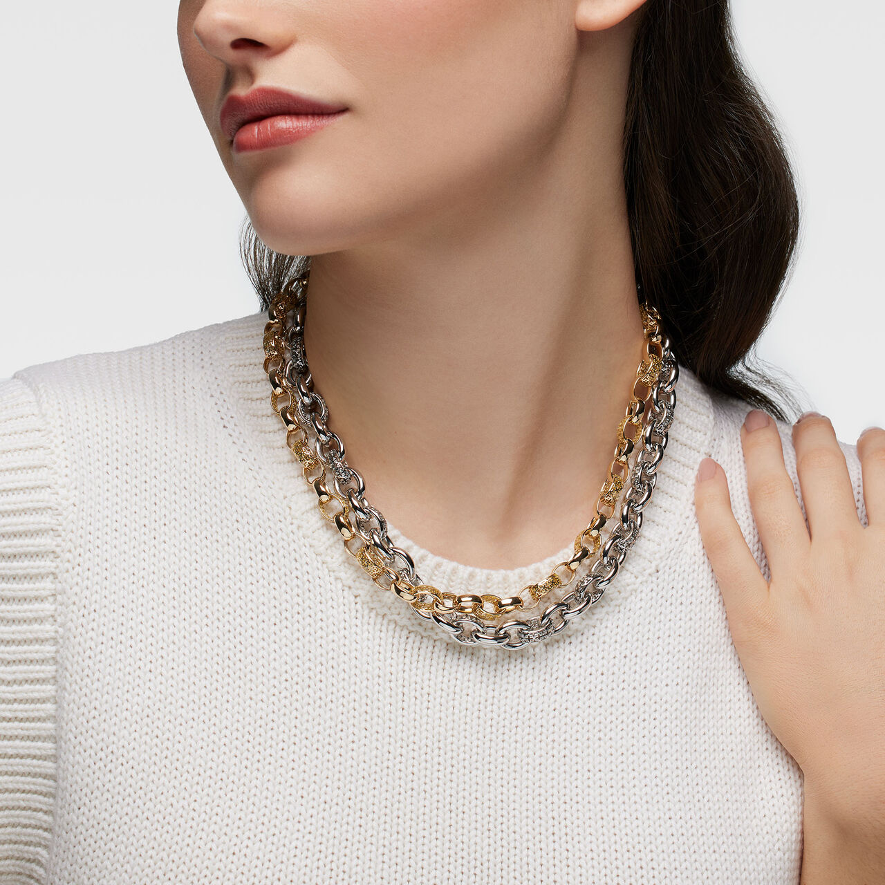 Birks Muse | Silver Chain Necklace on model image number 1